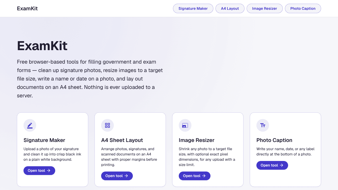 ExamKit website screenshot