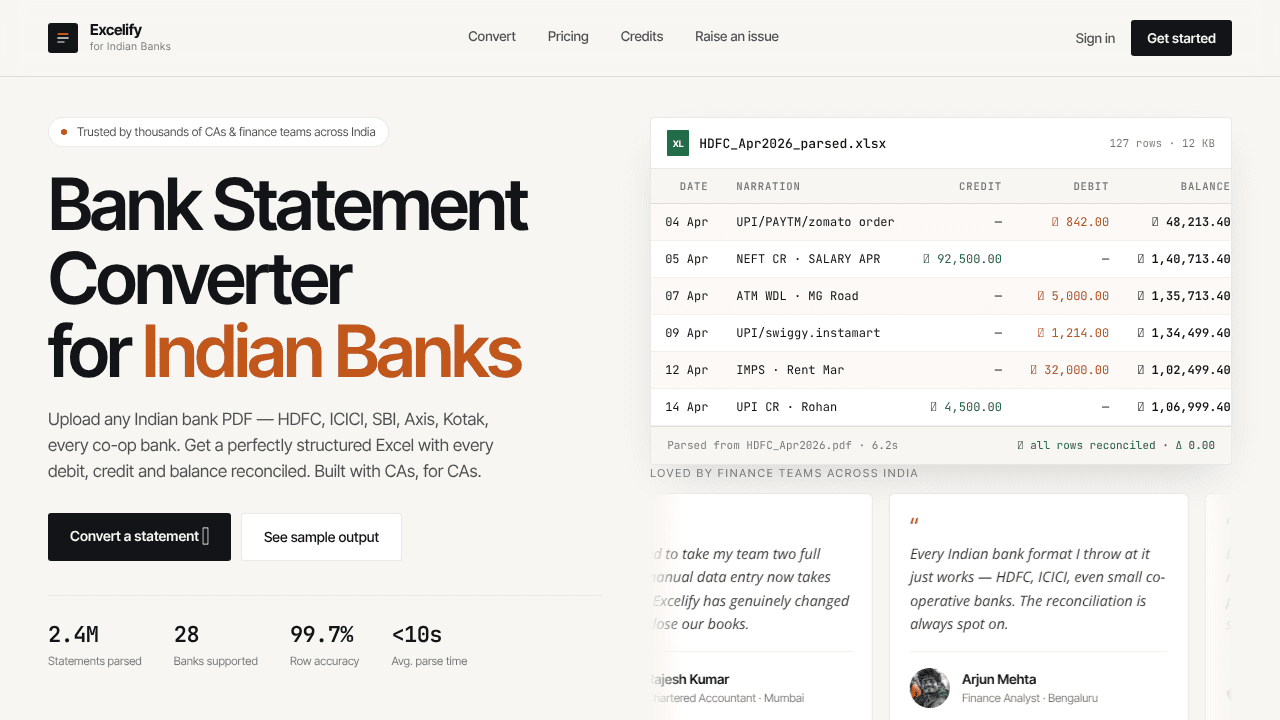 Excelify website screenshot