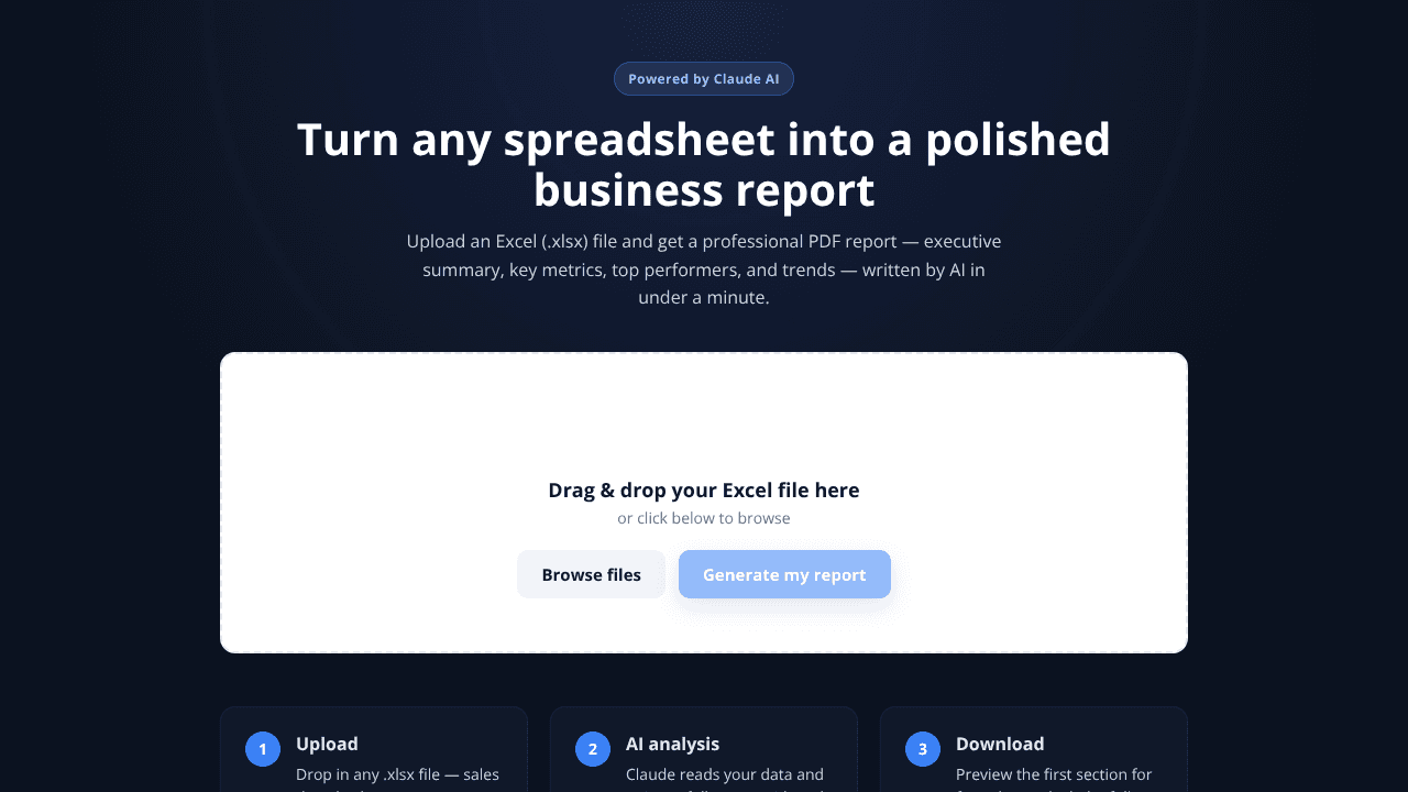 ExcelReport.io website screenshot
