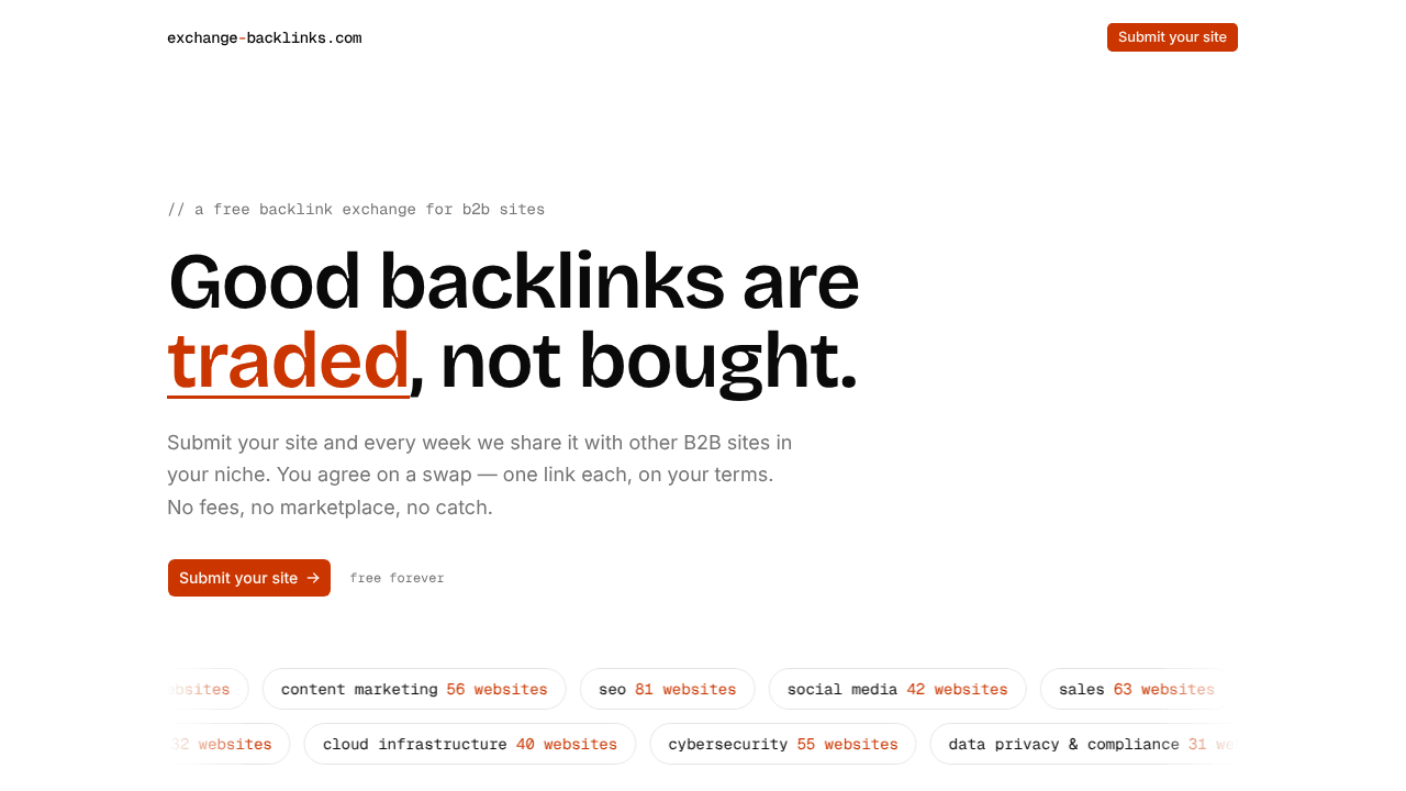 Exchange Backlinks website screenshot