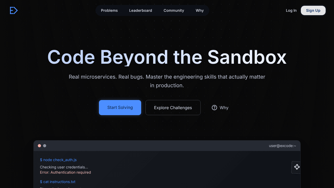excode website screenshot