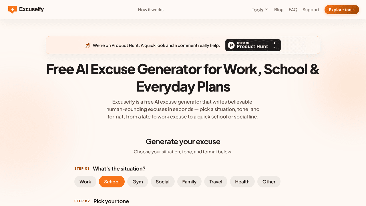 Excuseify website screenshot