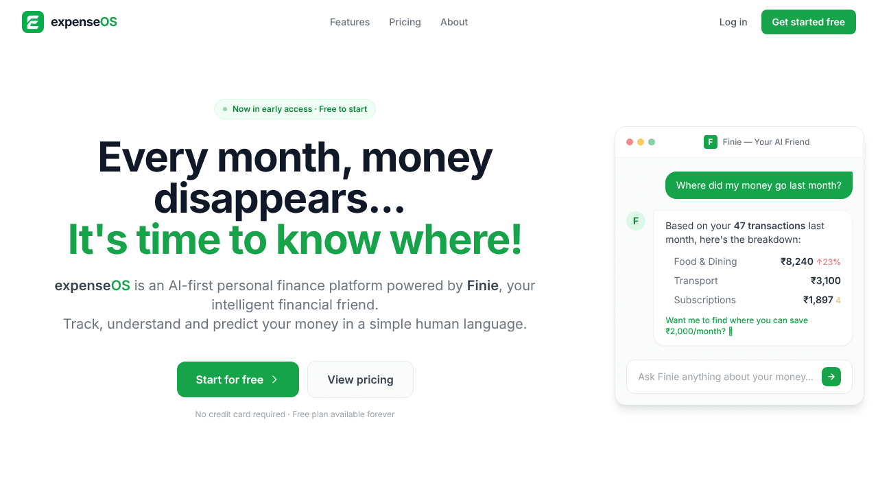 expenseOS website screenshot