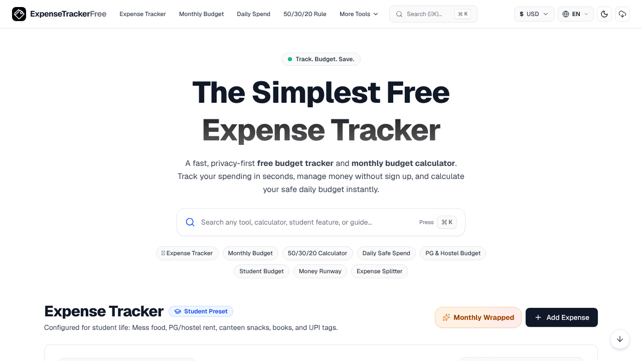 ExpenseTrackerFree website screenshot