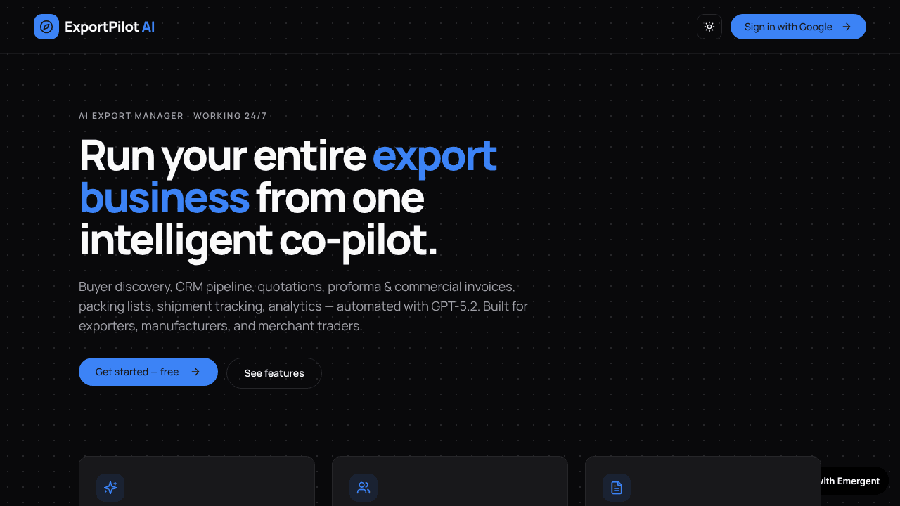 ExportPilot AI website screenshot