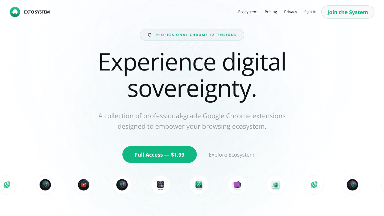 Exto Ecosystem website screenshot