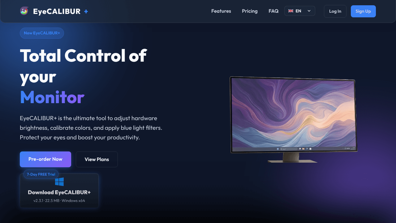 EyeCALIBUR+ website screenshot