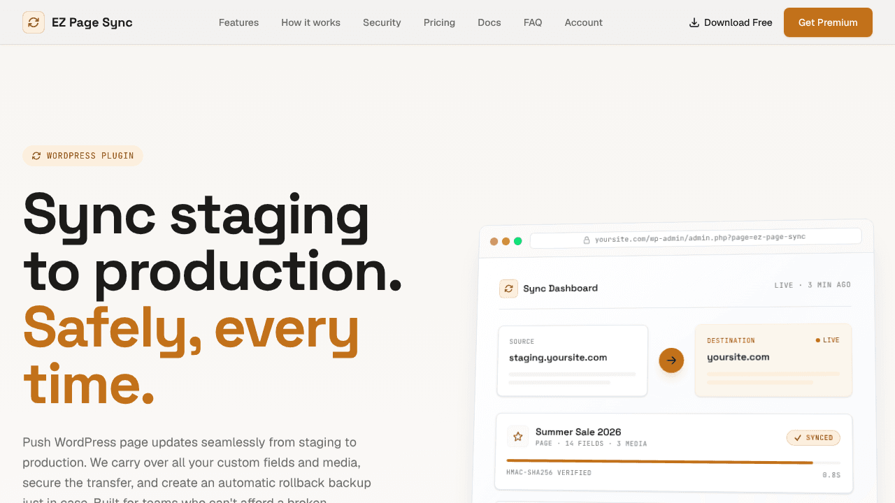 EZ Page Sync: Staging → Production Sync website screenshot