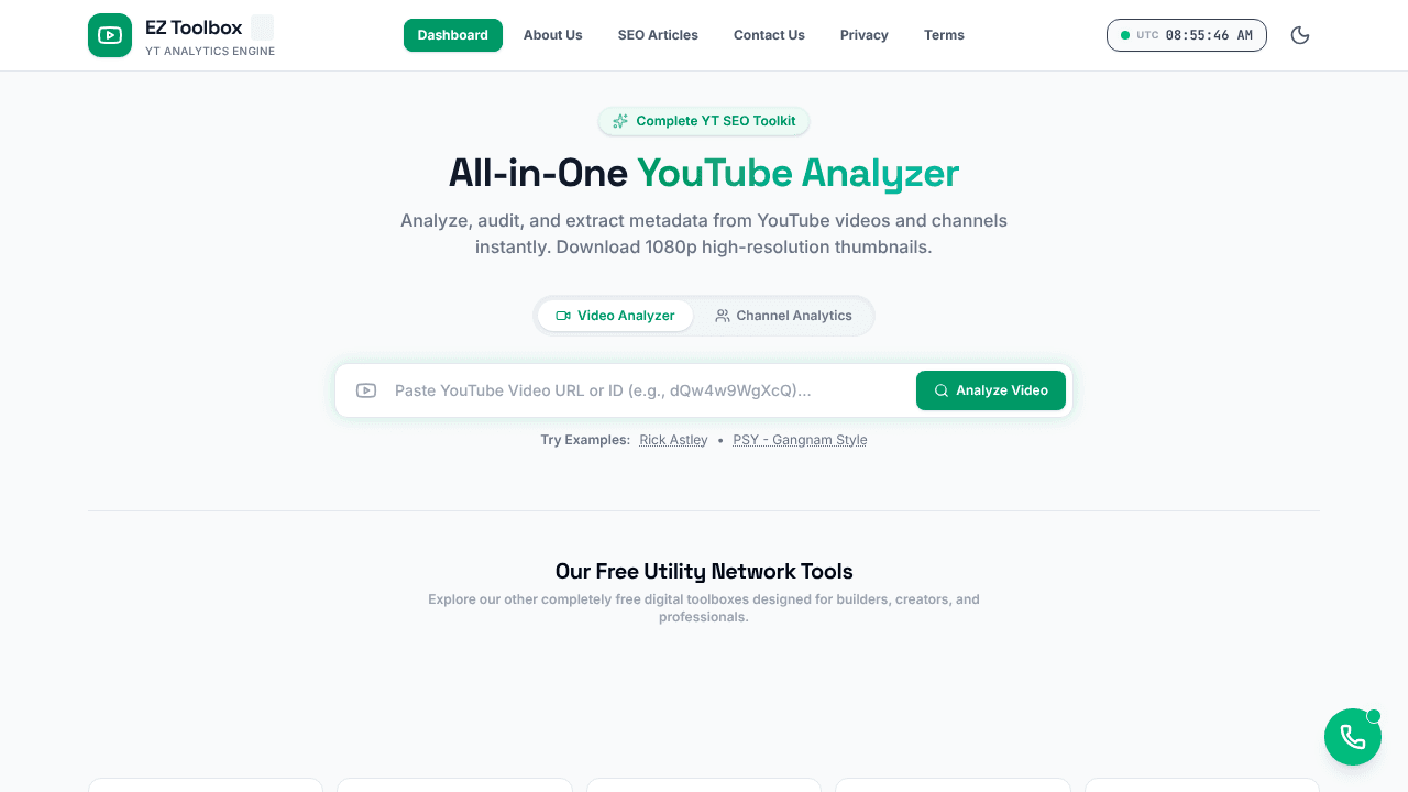 EZ Toolbox — YT Analyzer & thumbnail dwn website screenshot