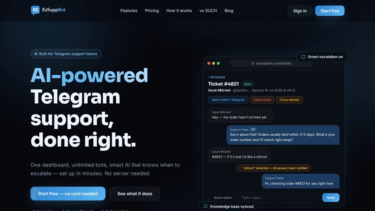 EZSuppBot website screenshot