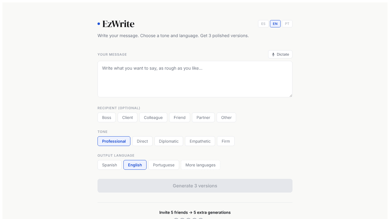 EzWrite website screenshot