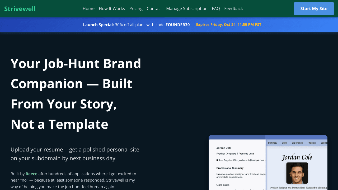 Strivewell – Personal Resume Websites