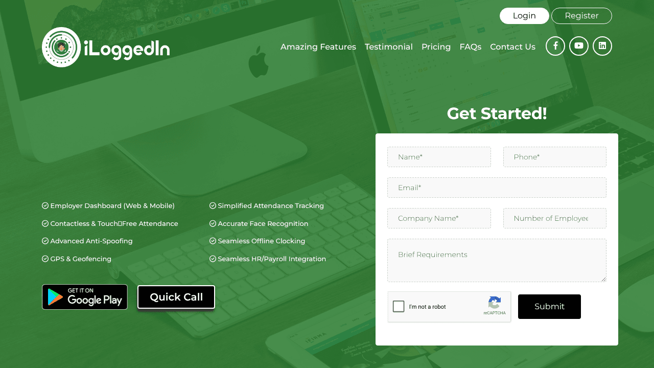 Face Attendance Mobile App website screenshot