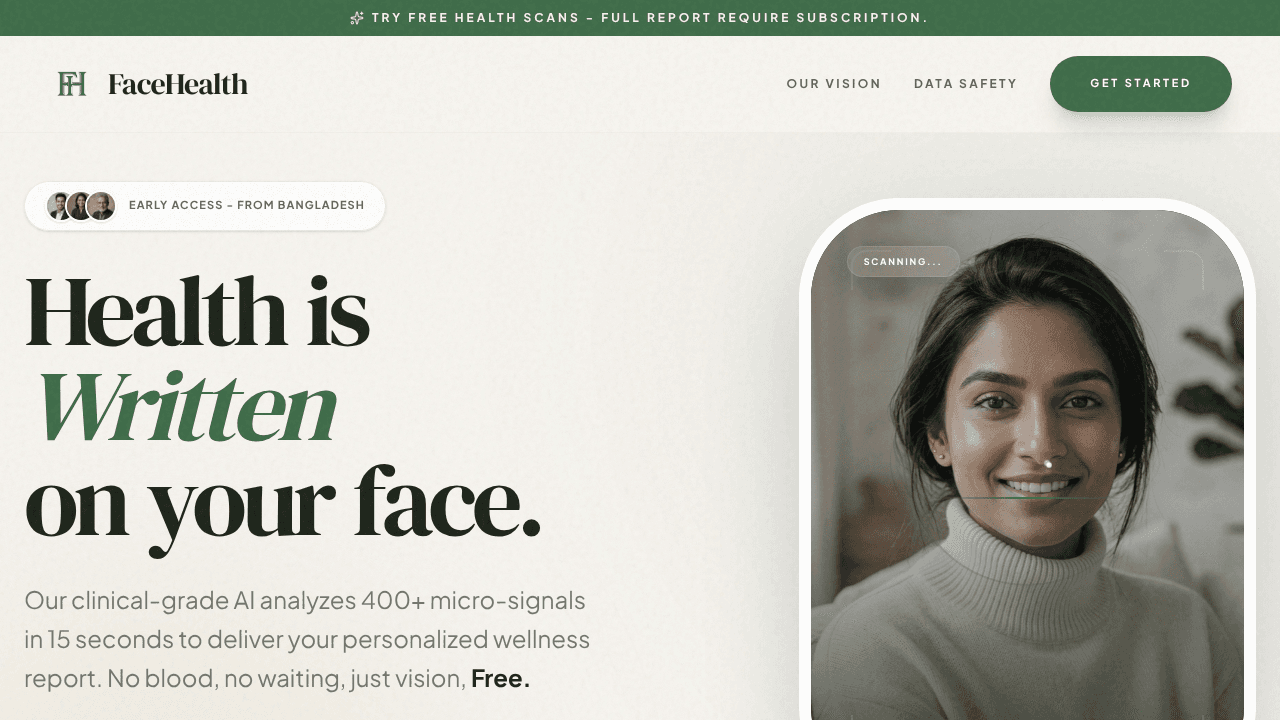 FaceHealth website screenshot