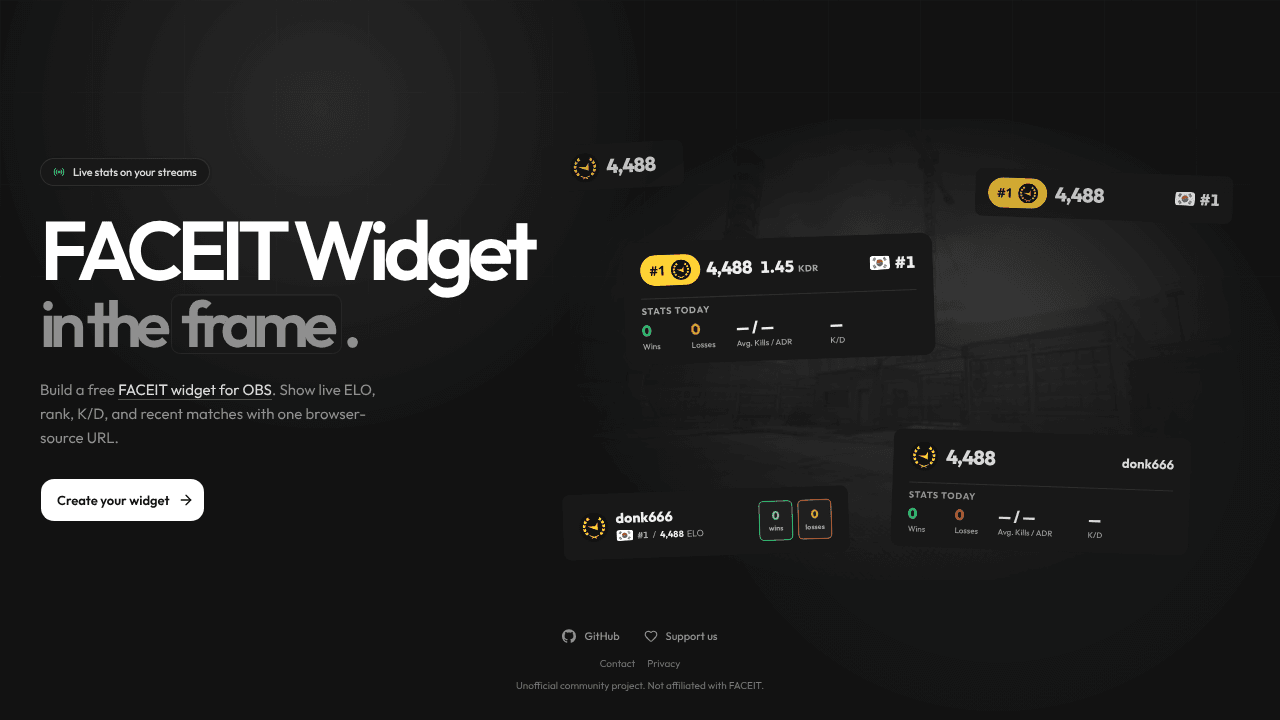 FACEIT Widget website screenshot