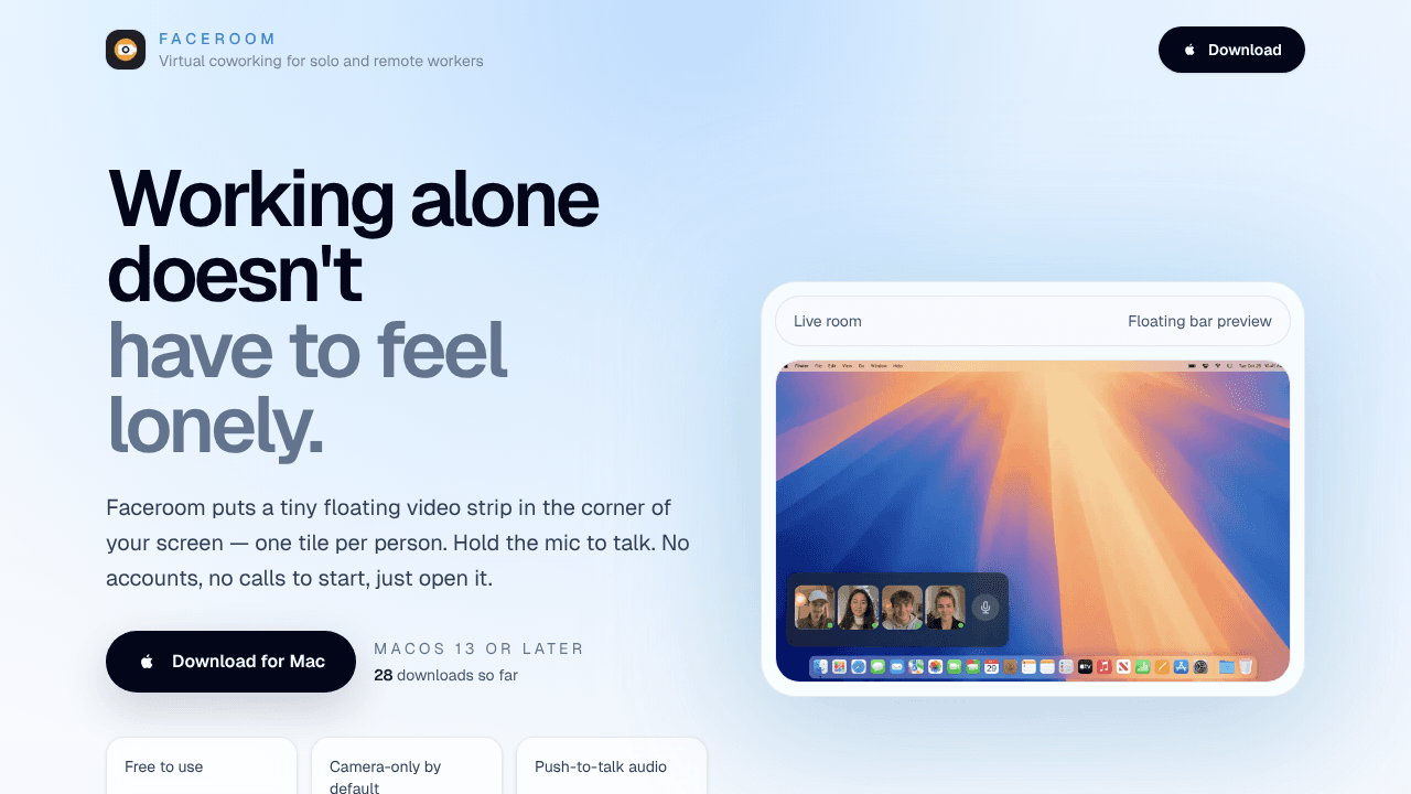 Faceroom website screenshot