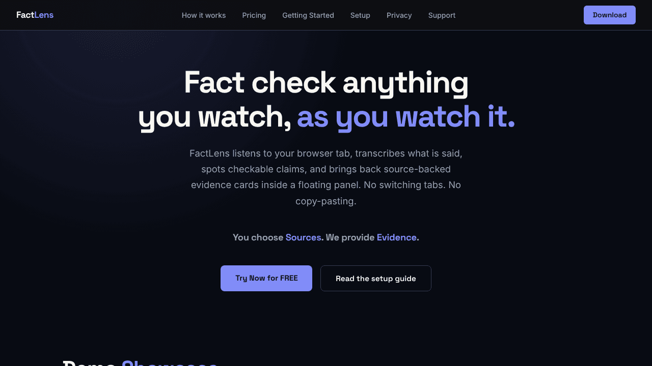 FactLens Live Fact Checking for Chrome website screenshot