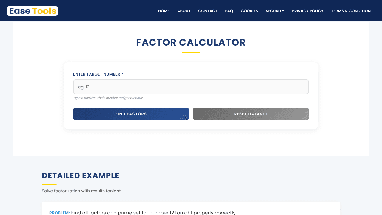 Factor Calculator website screenshot