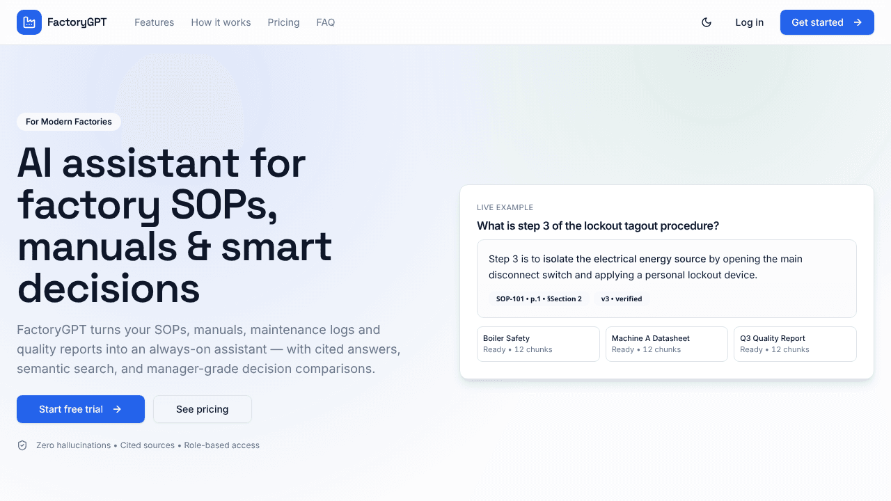 FactoryGPT website screenshot