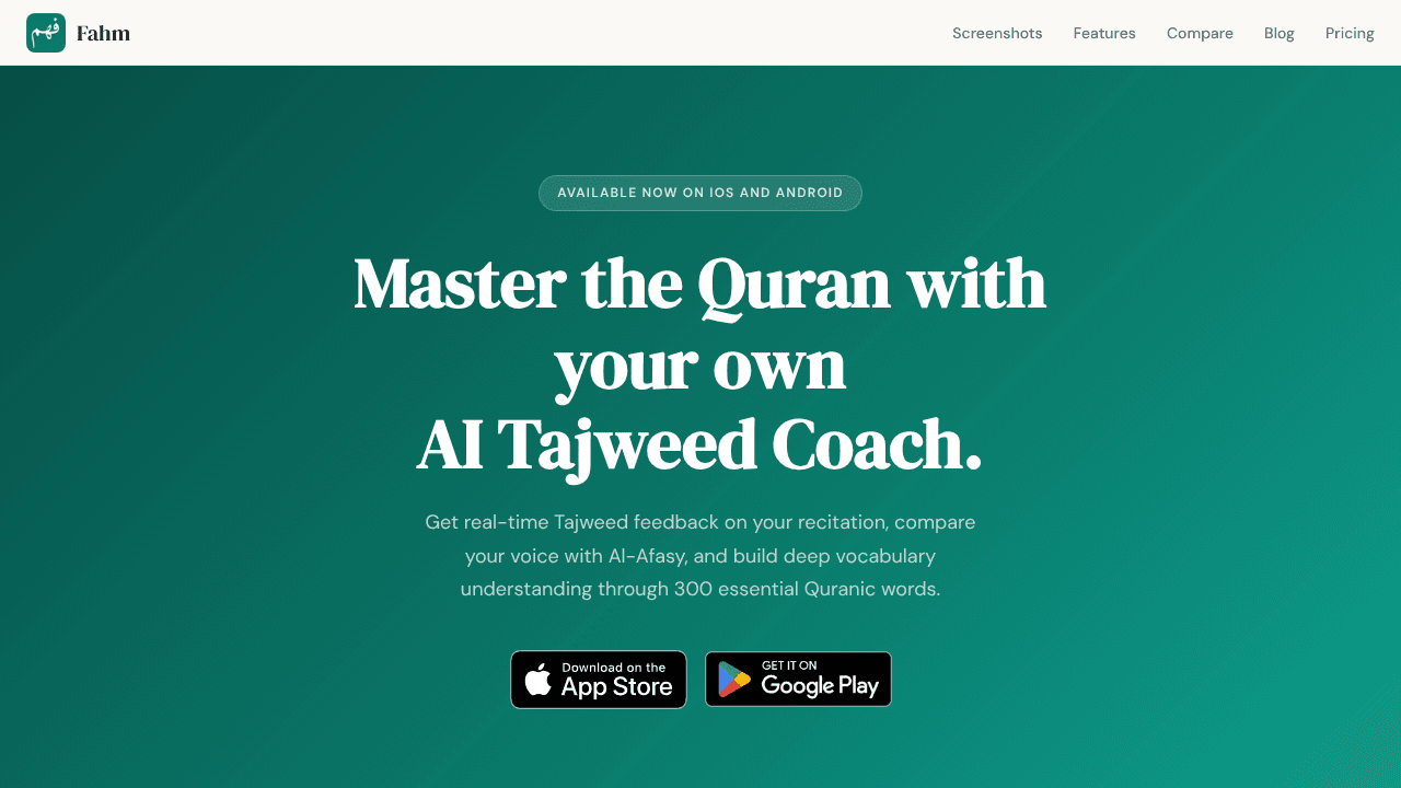 Fahm - AI Tajweed Coach website screenshot