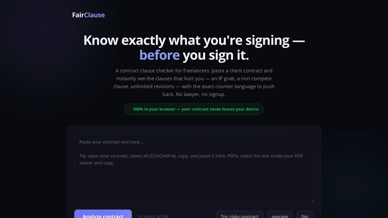 FairClause website screenshot