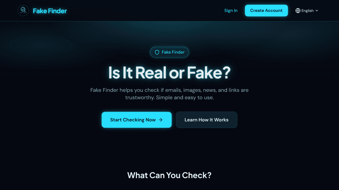 Fake Finder — Is It Real or Fake? website screenshot