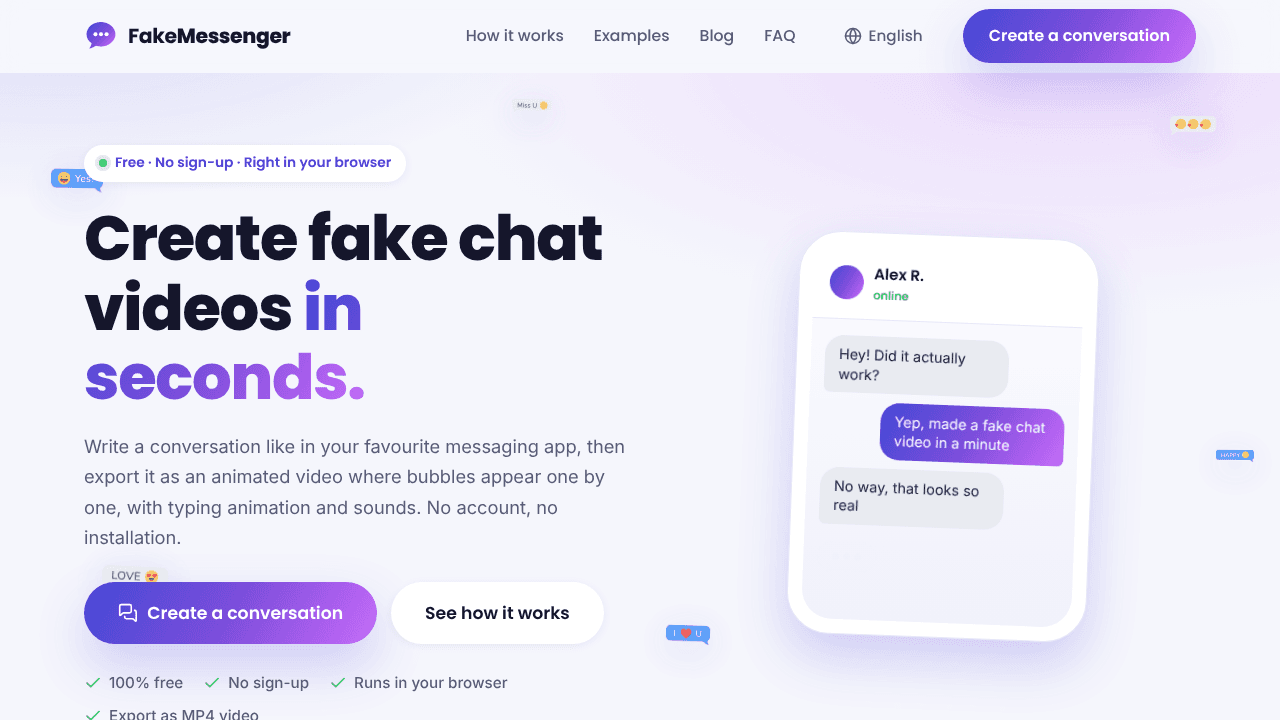 FakeMessenger website screenshot