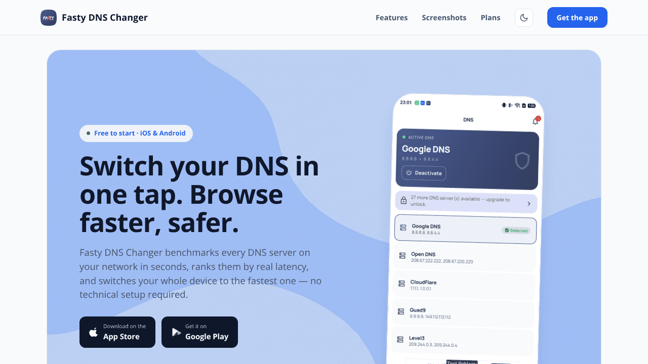 Fasty DNS Changer  website screenshot