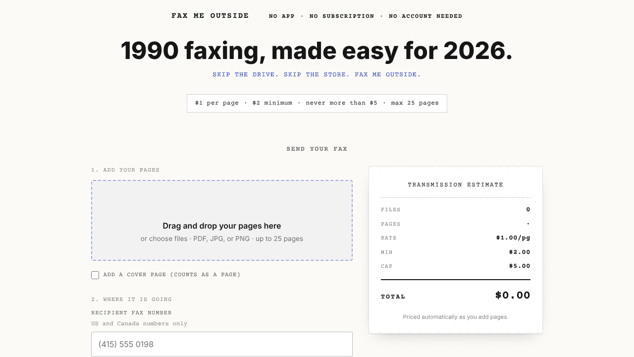 Fax Me Outside website screenshot