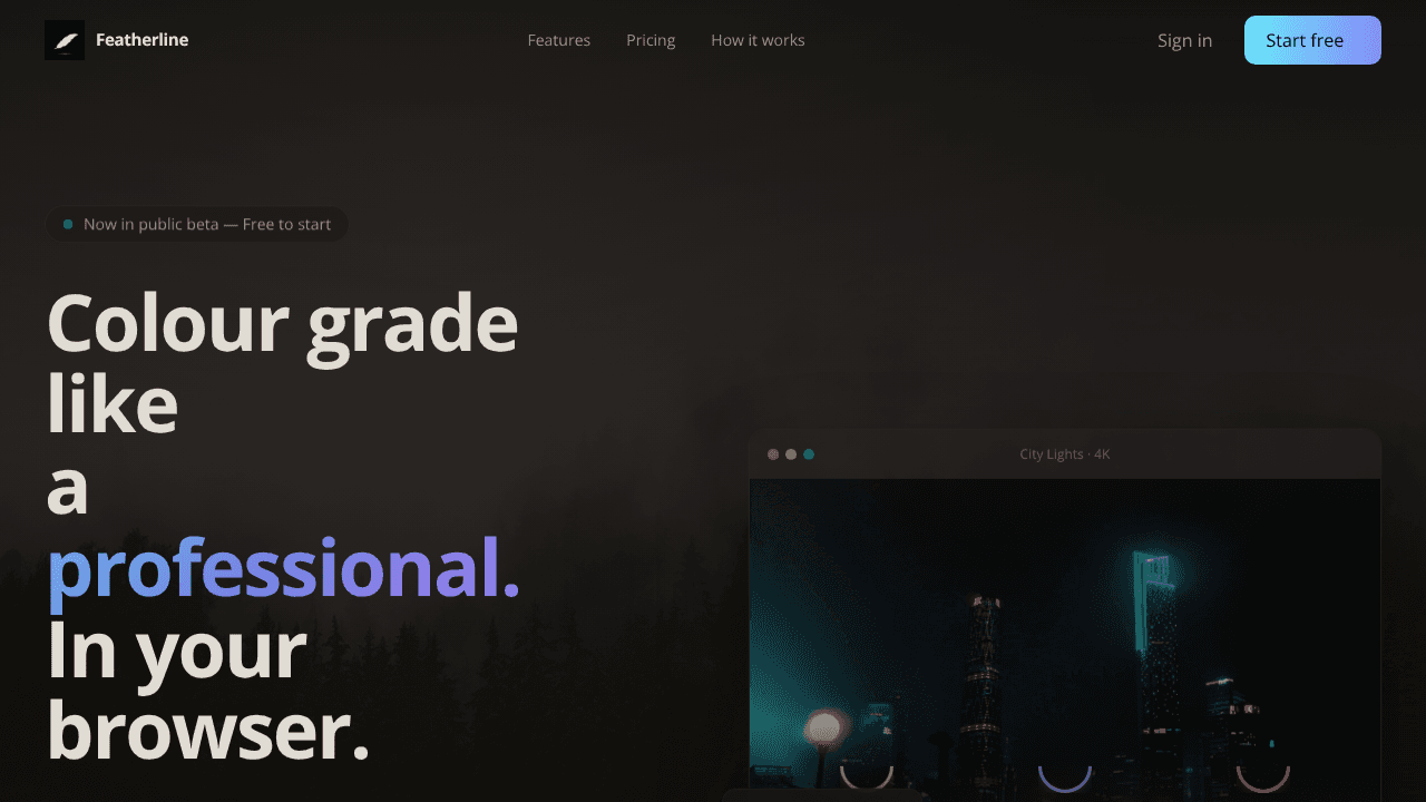 Featherline — Professional Color Grader  website screenshot