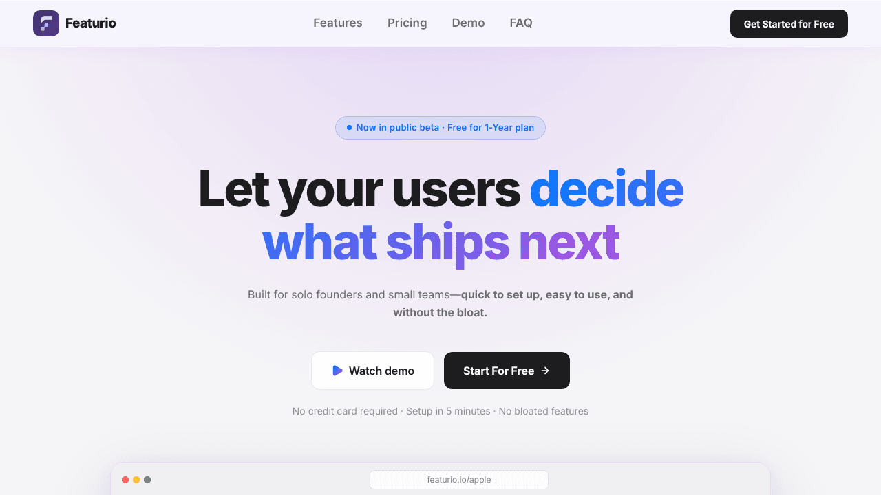 Featurio website screenshot