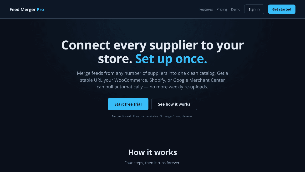 Feed Merger Pro website screenshot
