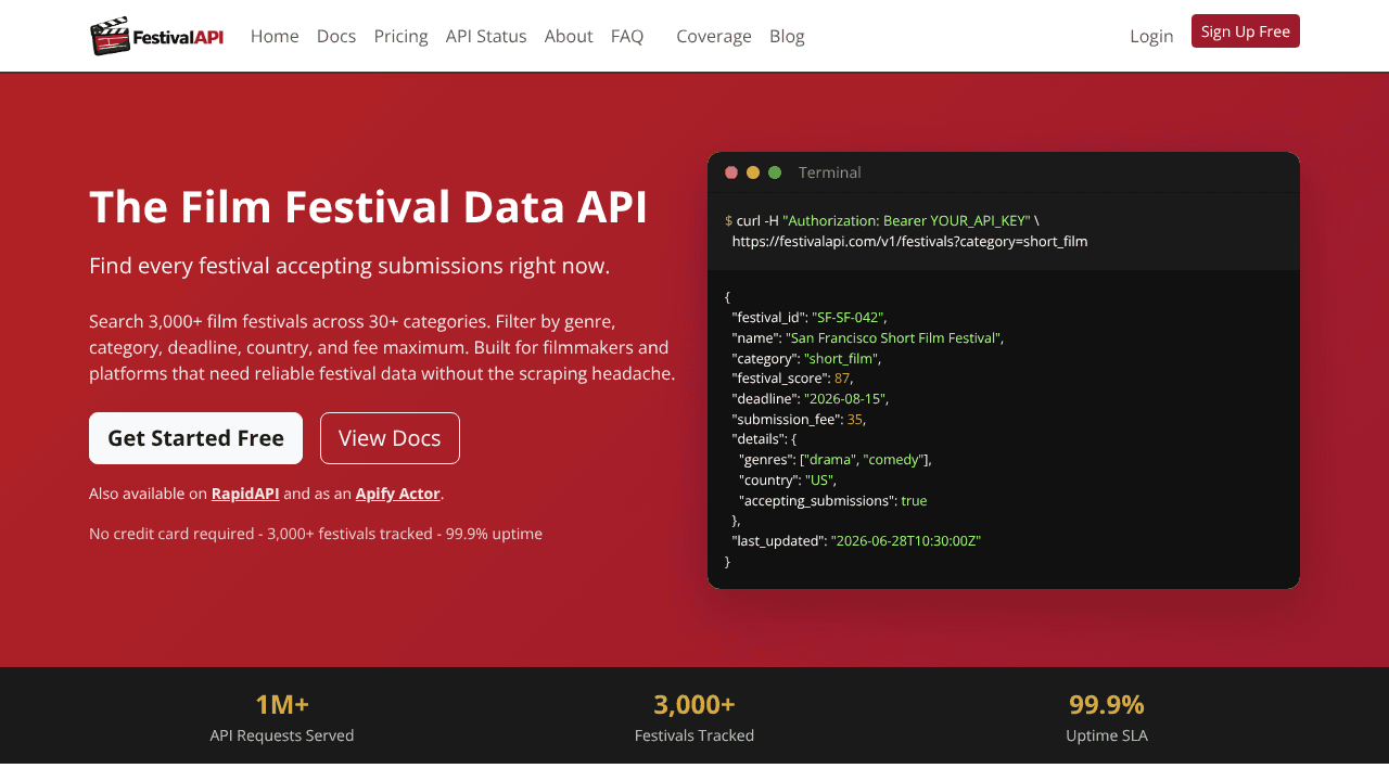Festival API website screenshot
