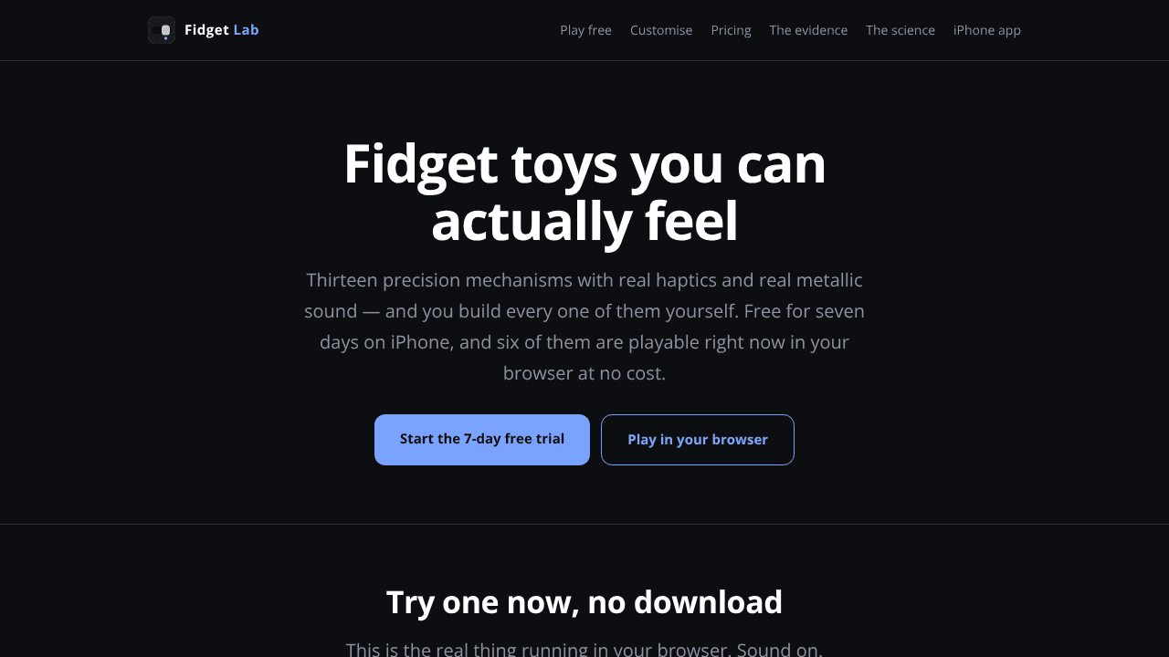 Fidget Lab website screenshot
