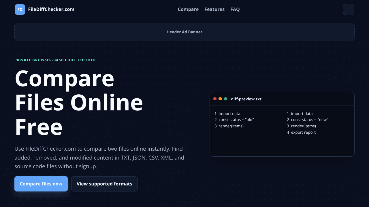 FileDiffChecker.com website screenshot