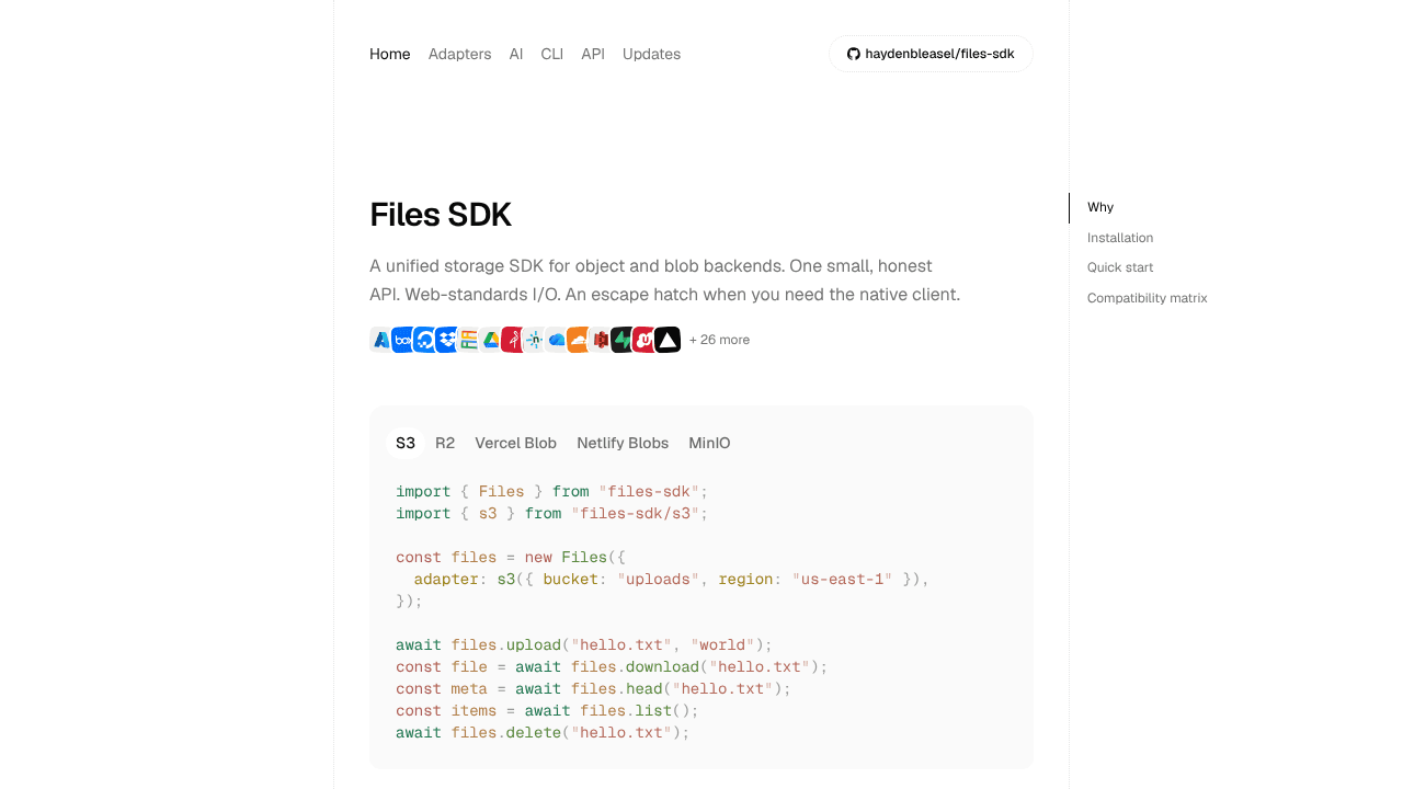 Files SDK website screenshot