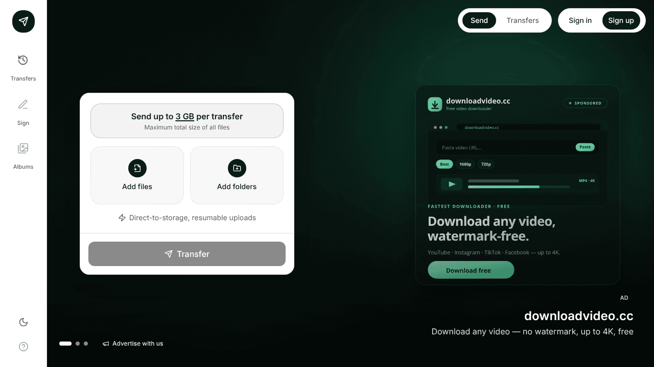 FilesTransfer website screenshot