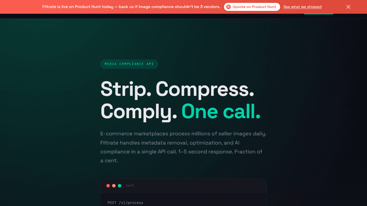 Filtrate website screenshot