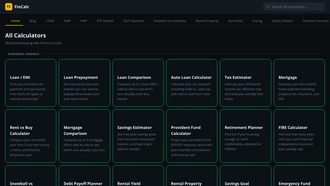 FinCalc website screenshot