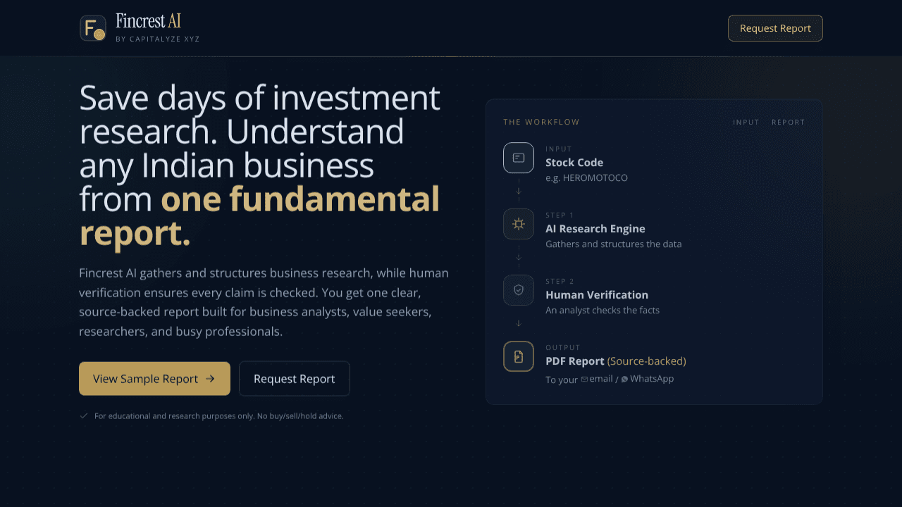 Fincrest AI website screenshot