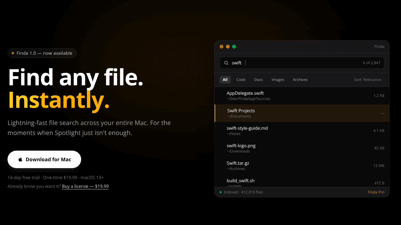 Finda website screenshot