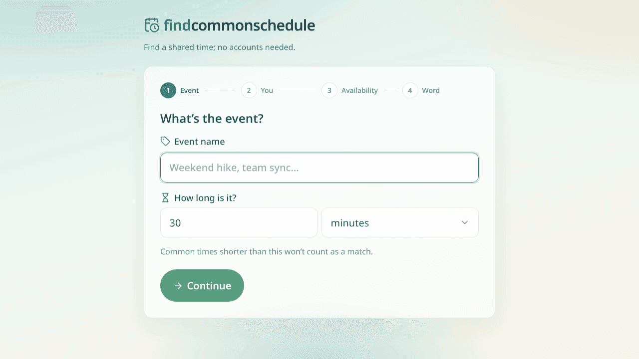 findcommonschedule website screenshot