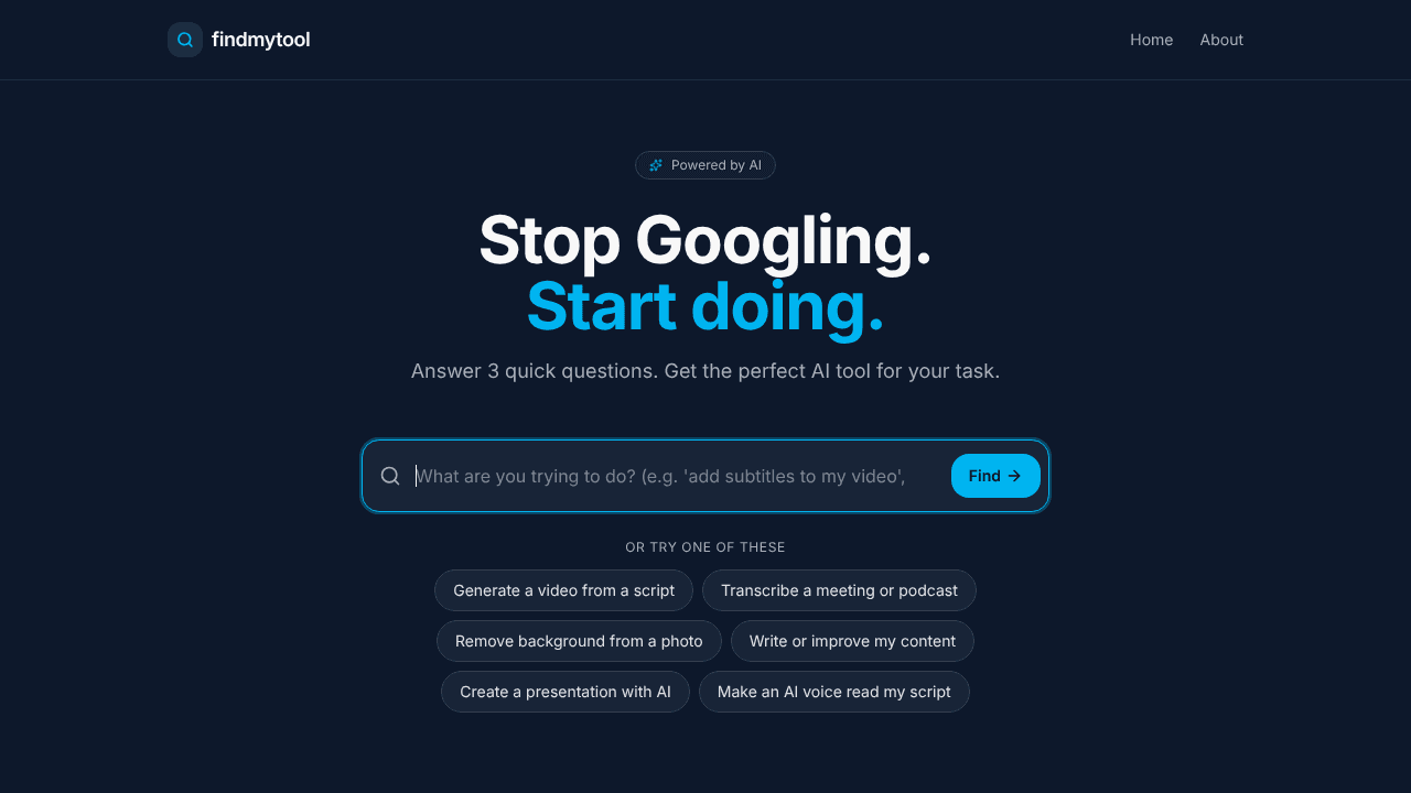 FindMyTool — Stop Googling. Start doing. website screenshot