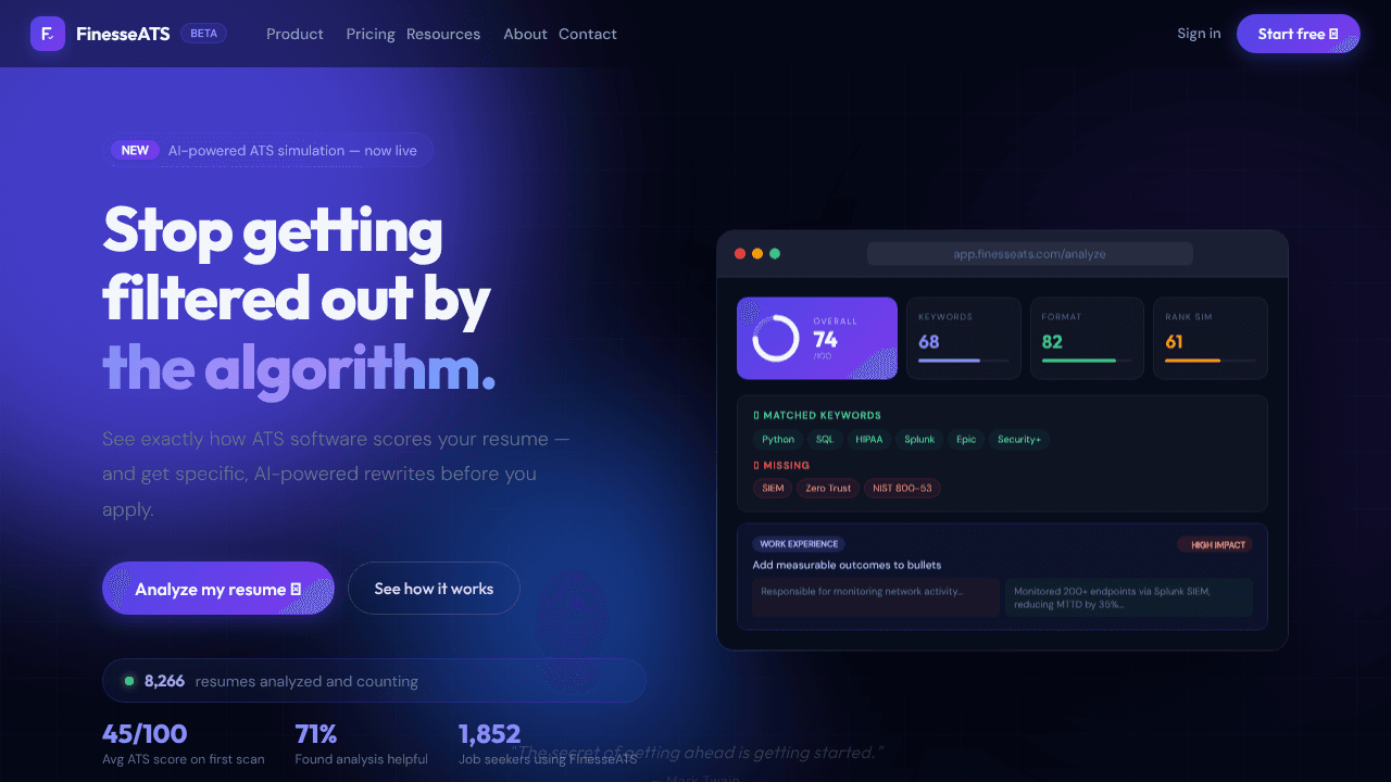 FinesseATS website screenshot