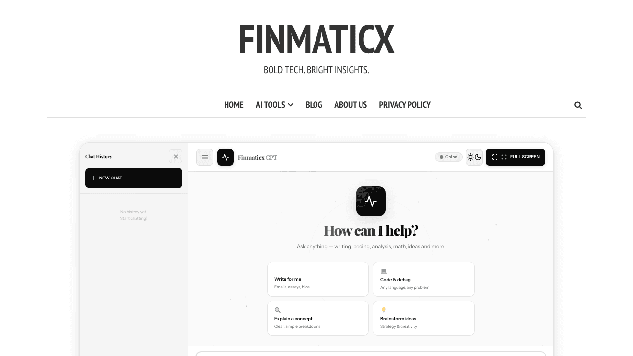 Finmaticx GPT website screenshot