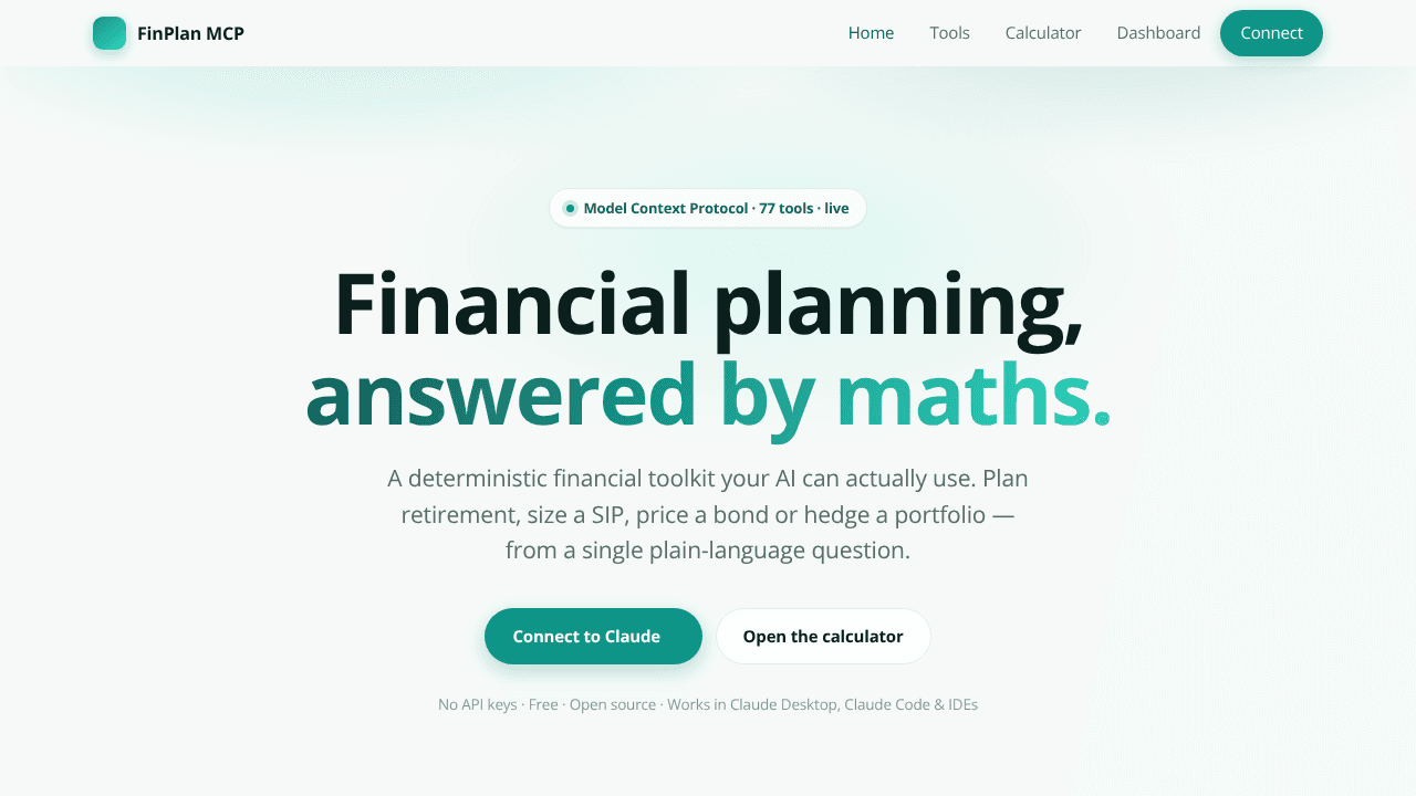 FinPlan MCP website screenshot