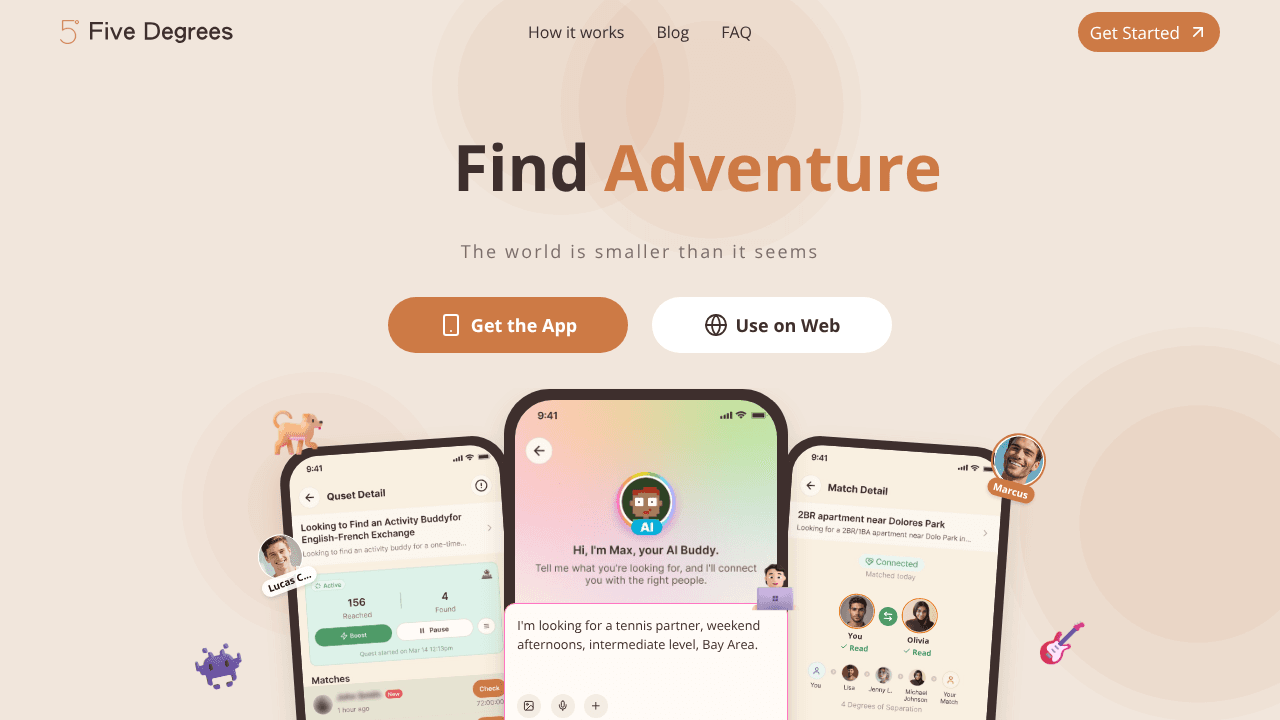 Five Degrees website screenshot