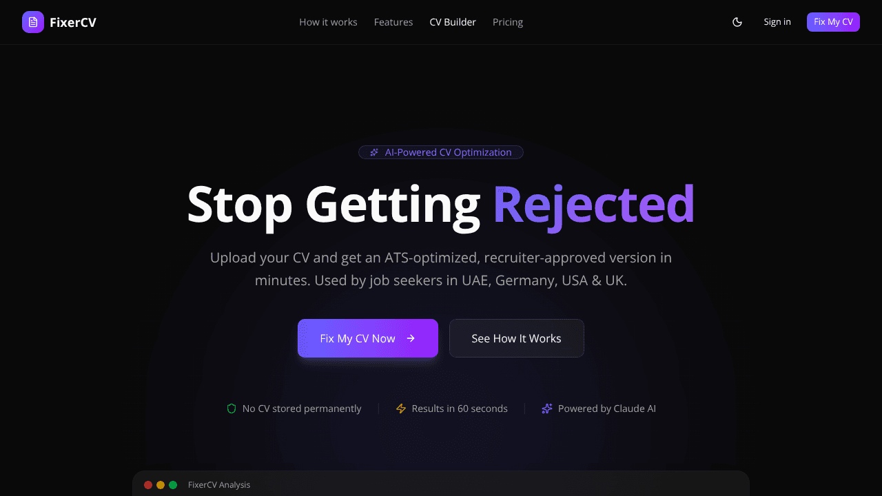 FixerCV website screenshot