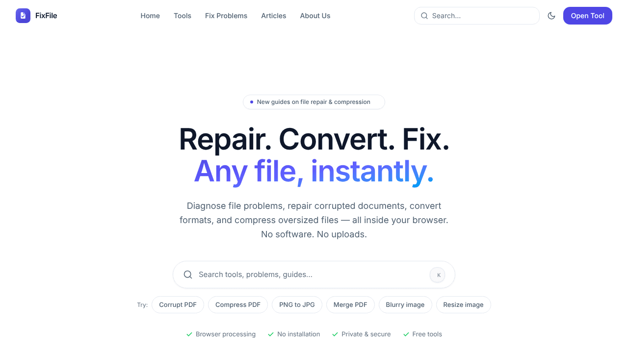 FixFile.online website screenshot