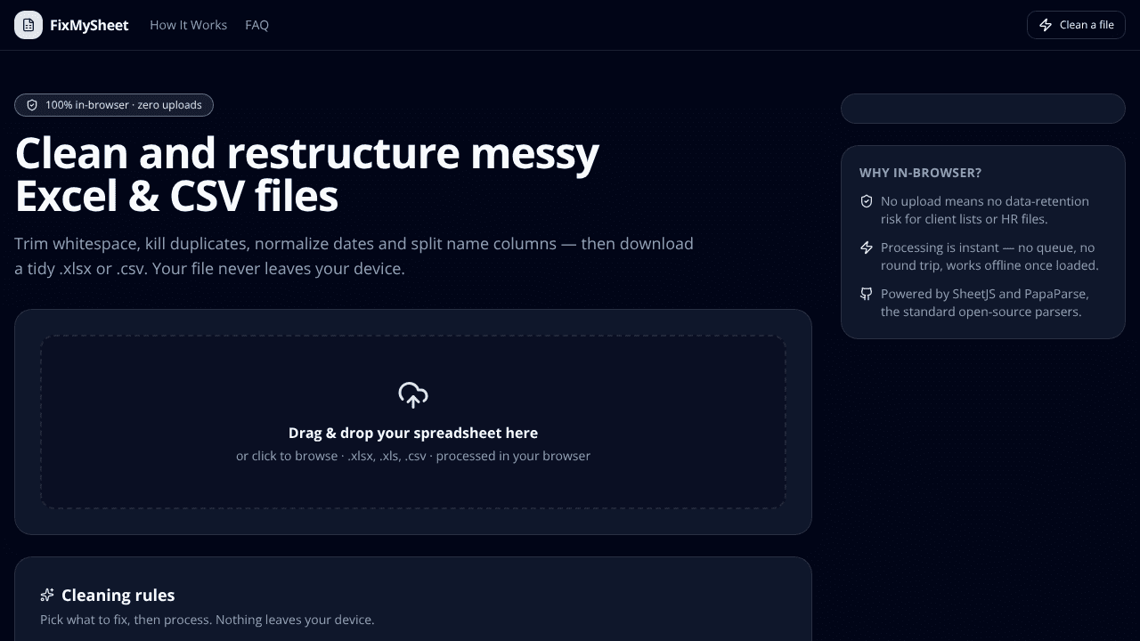 FixMySheet website screenshot
